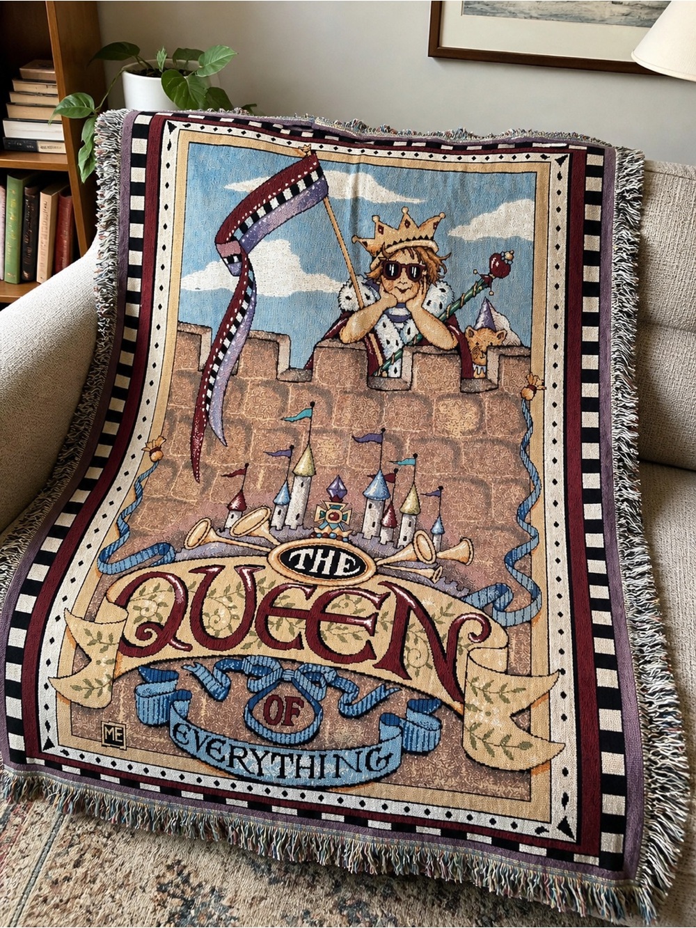 Mary Engelbreit Woven Throw Blanket Queen Of Everything Castle 50x60